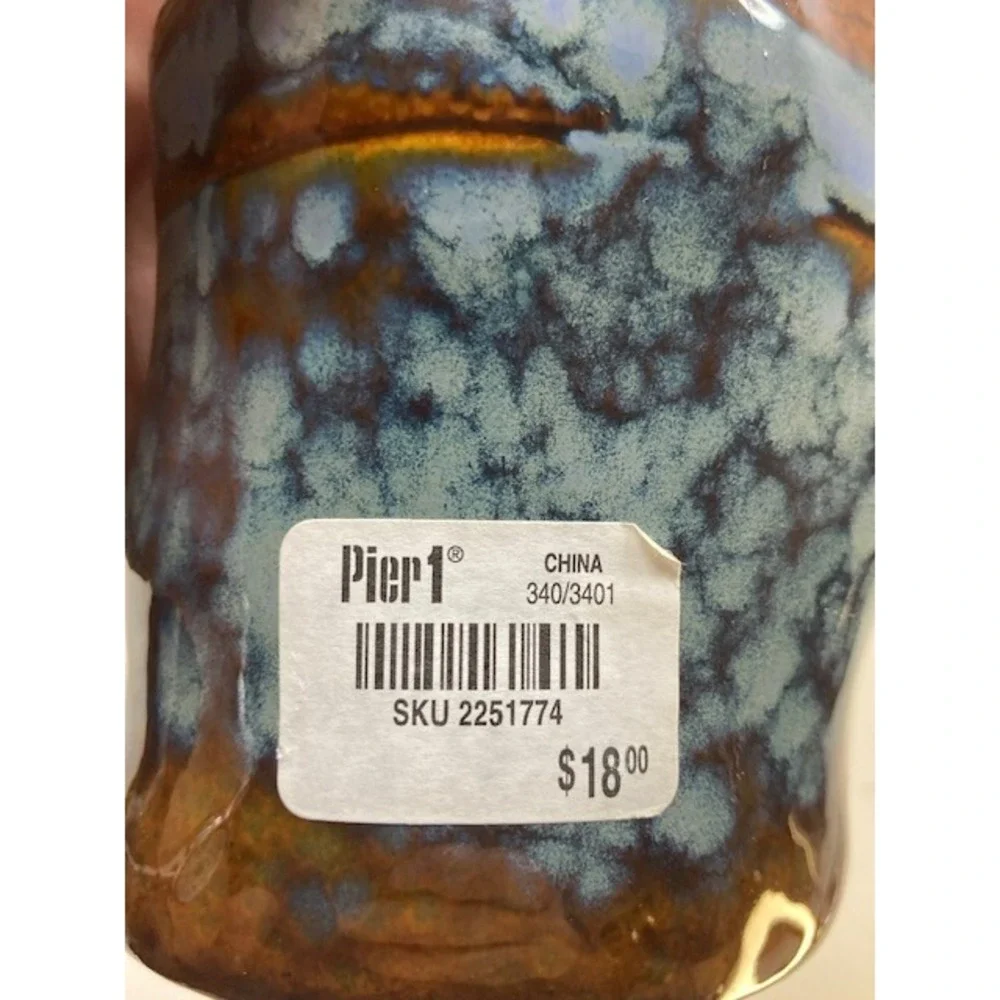 Vintage Pier 1 Marbled Hollow Pottery Zebra Figurine blue‎ 8